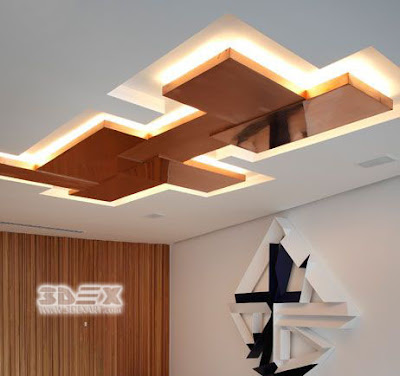 POP design false ceiling for living room with LED indirect lighting