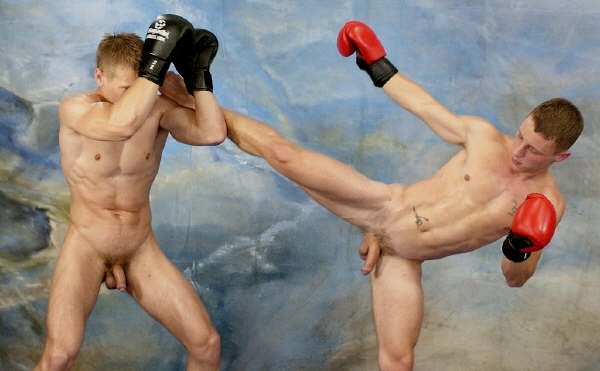 Nude man fighting
