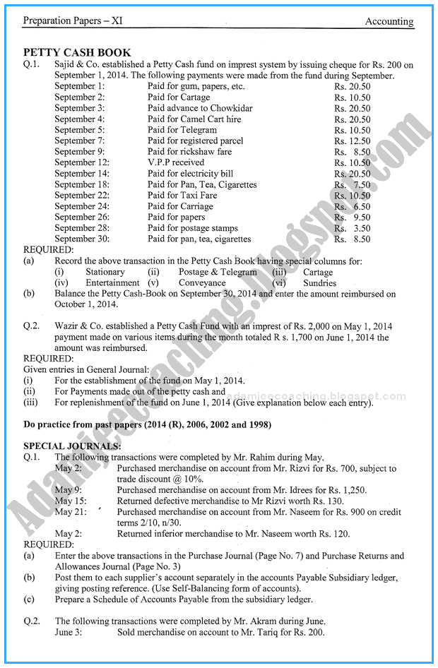 Adamjee Coaching Accounting 11th Adamjee Coaching Guess Paper 2017