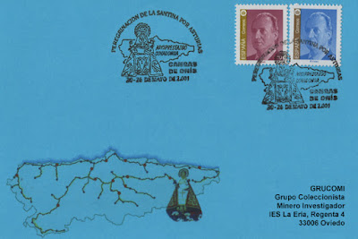 Matasellos dedicado a la peregrinación de la Santina por Asturias en 2001