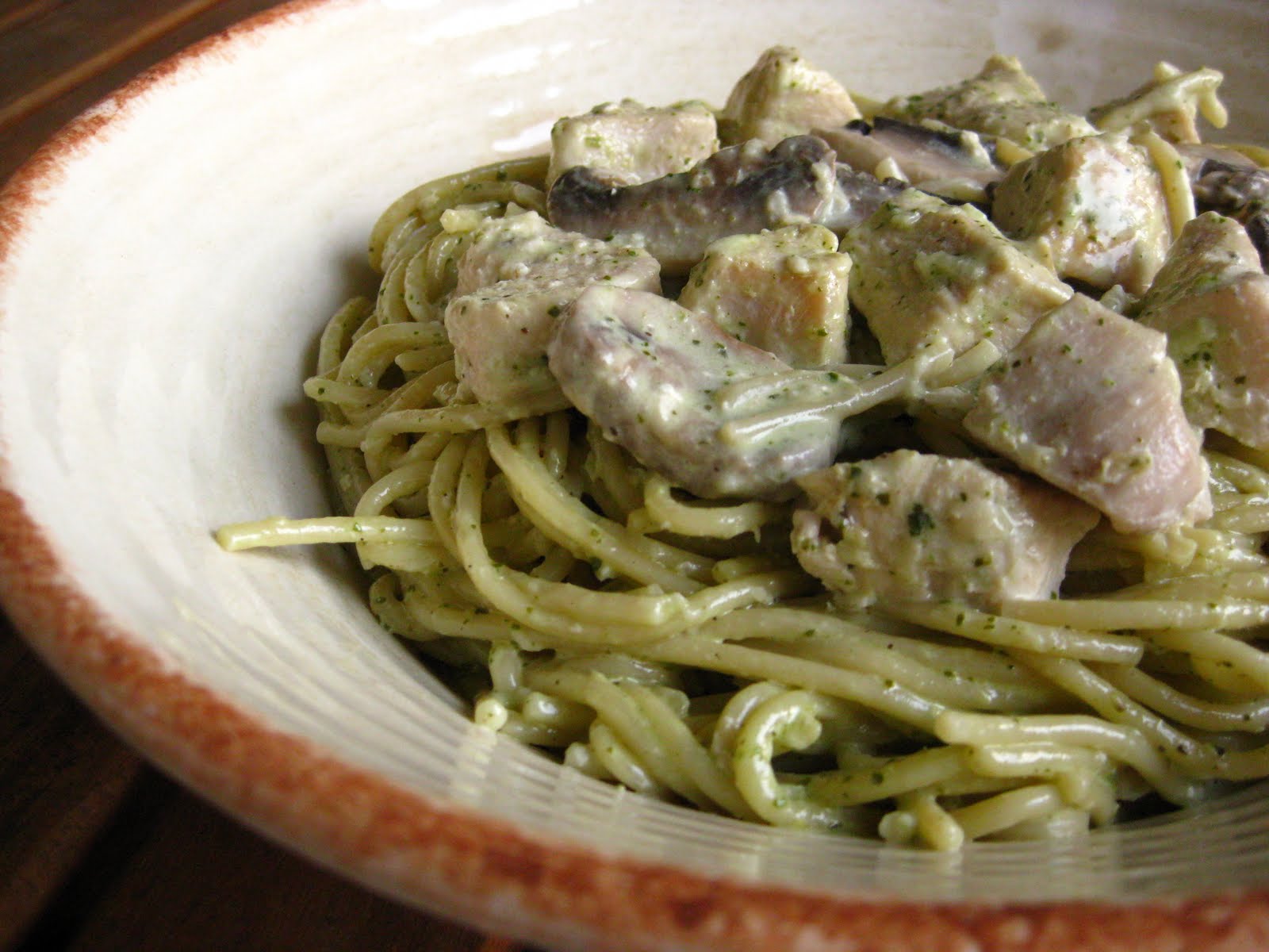A Taste of Home Cooking Chicken with Pesto Mushroom Cream Sauce