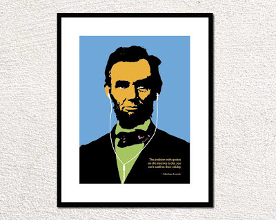 Abraham Lincoln illustration wearing ipod ear buds framed