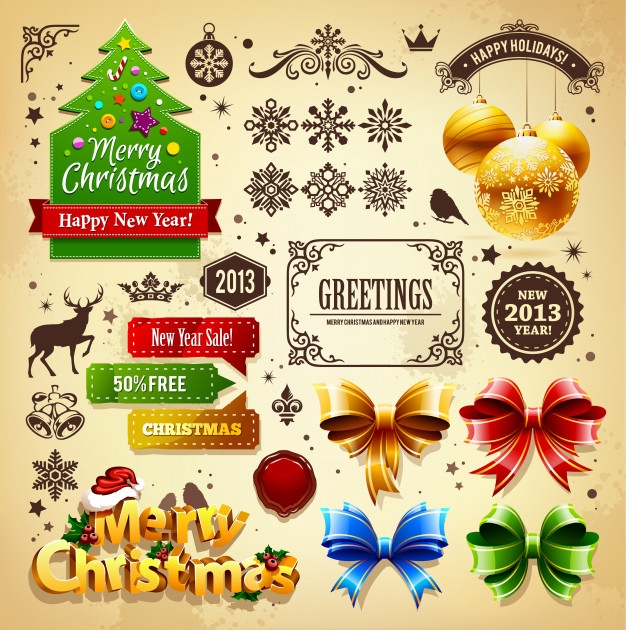 Christmas elements collection Free Vector