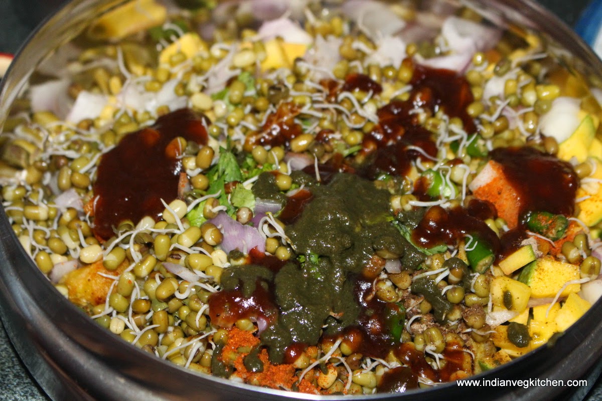 IndianVegKitchen Sprout Bhel Puri Moong Sprouts Chaat Recipe