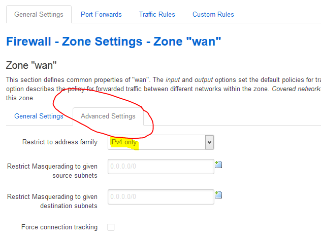 Firewall - Zone Settings to IPv4 only