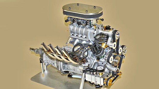  Now the smallest (quarter-scale) blown V8 gasoline engine in commercial production is being turned out by Conley Precision Engines to power.A quarter-scale gasoline-powered car is about 1.2 m (4 feet) in length, weighs around 50 kg (110 lbs), and can top out at over 160 kph (100 mph). The engines for such large models are usually two-cycle engines not dissimilar from the engines that power weedwackers and leaf blowers, typically beginning at about 33 cc (2.0 cu. in.) displacement, providing 3 to 4 hp at 6-8000 rpm.Even the larger engines for quarter scale models are simple and relatively inexpensive.