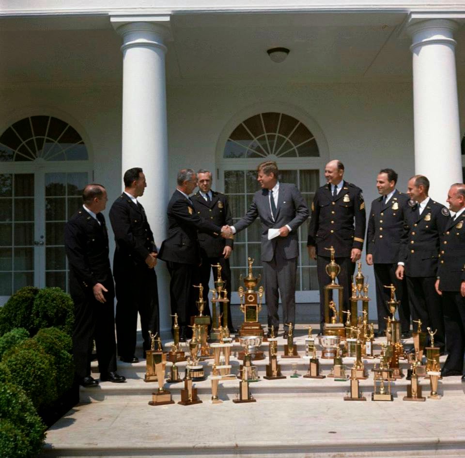President John F. Kennedy with White House Police Pistol Team 5/14/62