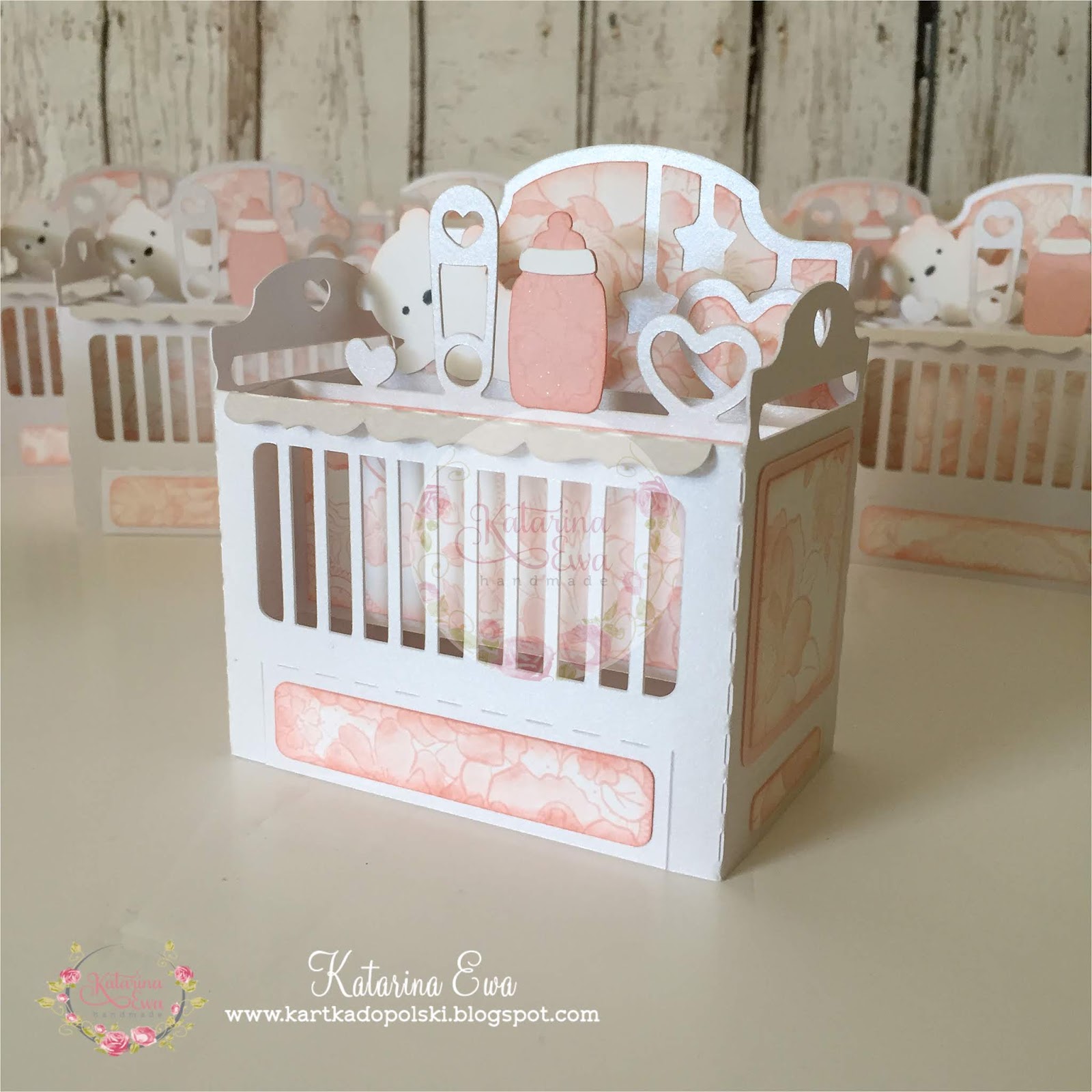 258. Baby crib box card in pale pink [custom order]