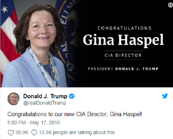 Haspel tiene 61 años y fue la nominada del presidente Trump / TWITTER