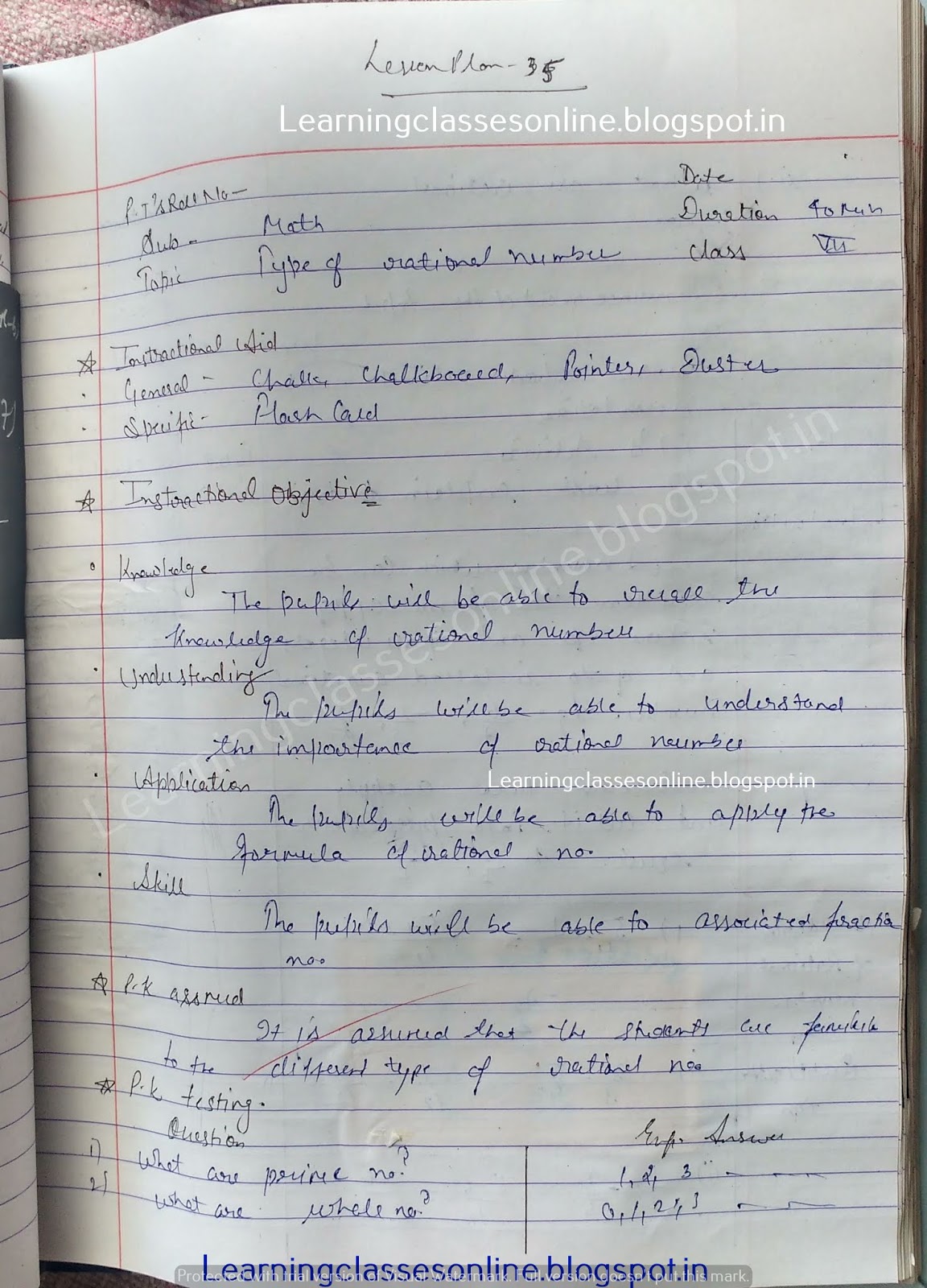 mathematics lesson plan on types of rational number Lesson Plan In Mathematics Grade 7,