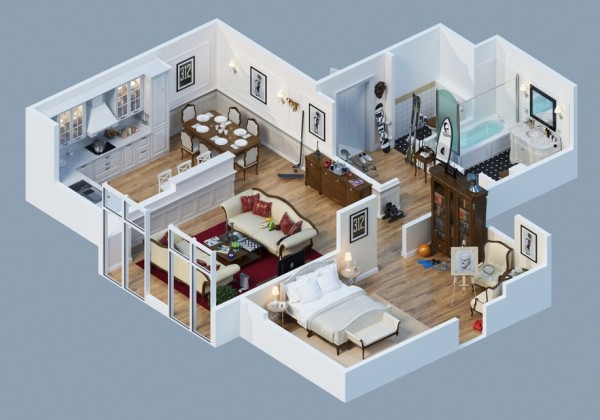 Gambar Denah Apartemen 3D Sederhana Modern Gambar Denah Apartemen 3D Sederhana Modern