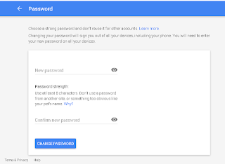 Halaman untuk memasukan password baru Google