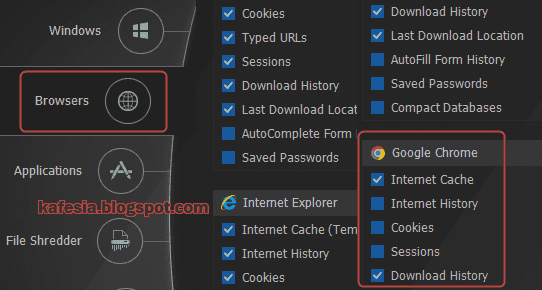 menu browser di free privacy eraser
