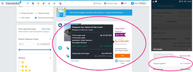 Hasil pencarian paket pesawat + hotel di Traveloka