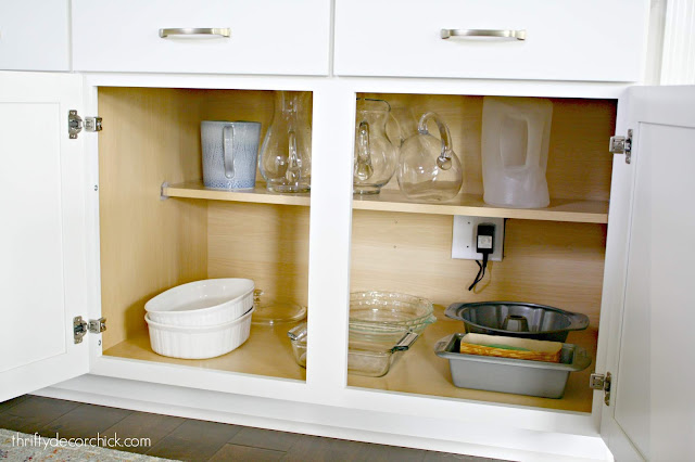 Decluttered and organized lower cabinets 