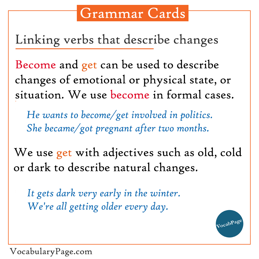 Lists of adverbs: 300+ common adverbs list Linking verbs that describe changes