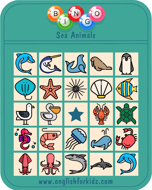 Sea animals bingo game – printable ESL worksheets for English teachers and students