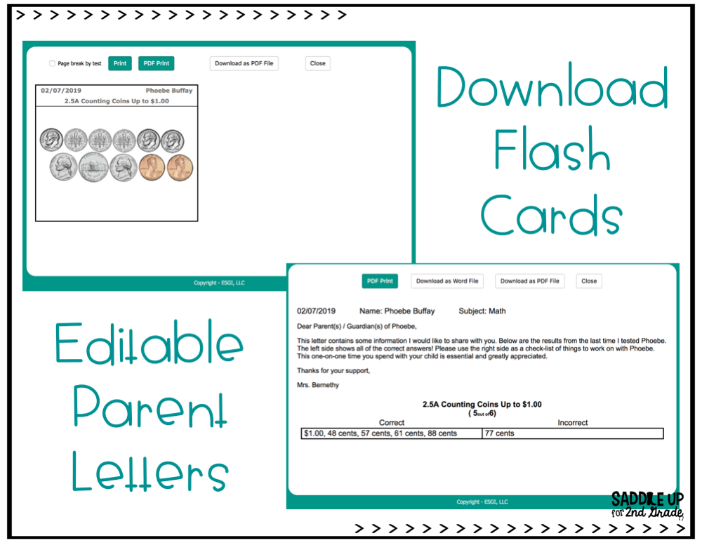 ESGI parent letters and flash cards