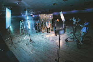Dolly Wheels Video Production set with camera on dolly wheels.