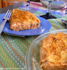 Chicken Enchilada Pot Pie, all the flavors of chicken enchiladas  in a tortilla crusted pot pie. | Recipe developed by www.BakingInATornado.com | #dinner #chicken