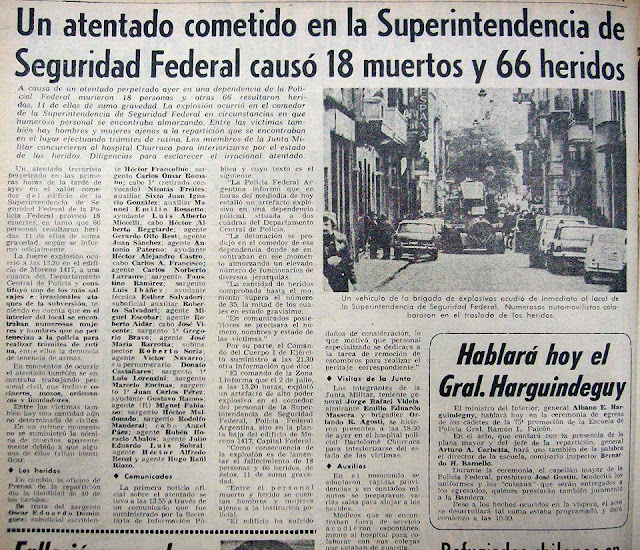 Resultado de imagen para : BOMBA EN EL COMEDOR DE LA POLICIA FEDERAL: ¿QUE DECIAN LOS DIARIOS?