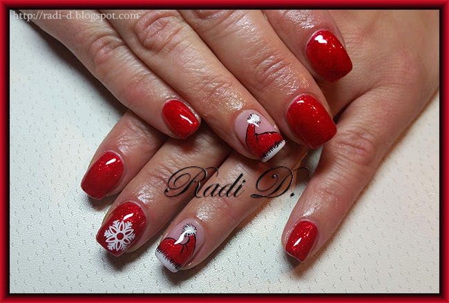 It`s all about nails: Santa`s hat & red glitter gel polish