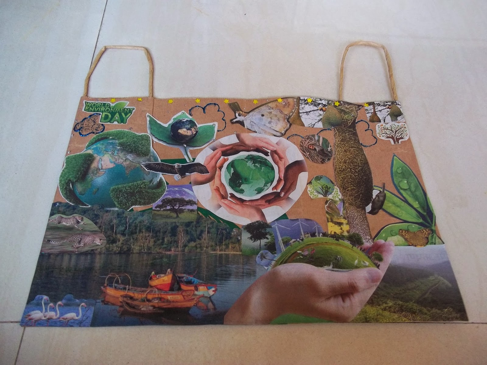 Mumma24 7 World Environment Day Collage The Best Thing About Aamen S World Environment Day Collage Is That He Has Reused Recycled A Starbucks Carry Bag To Make It