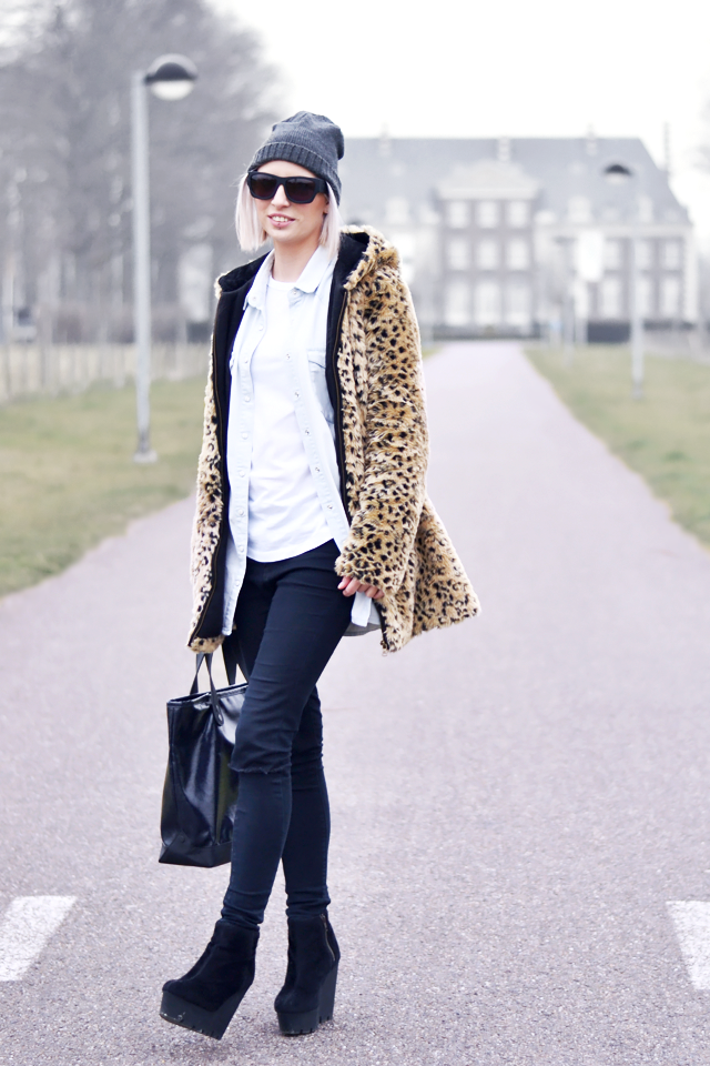 Outfit, fashion blogger, leopard, faux fur, zara, alexander wang, sunglasses, h&m, denim, cheap monday
