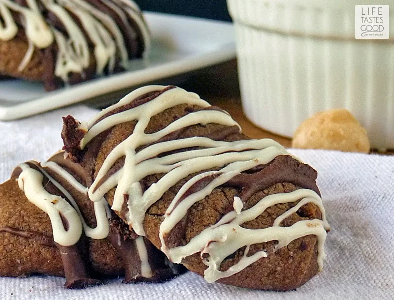 Double Chocolate Macadamia Nut Cookies | by Life Tastes Good are rich chocolate oval cookies packed full of salty macadamia nuts and drizzled in semi-sweet and creamy white chocolate!