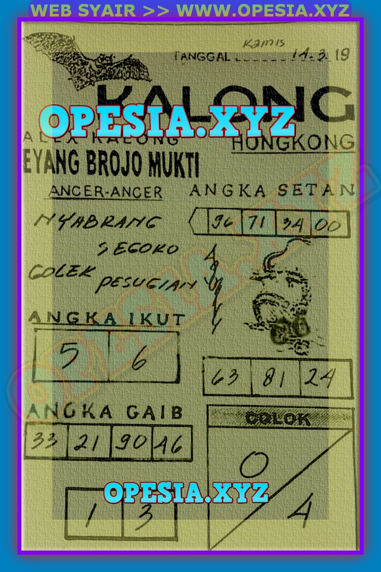Kode Syair HK Kamis 14 Maret 2019 GOsyair SEDIA KODE