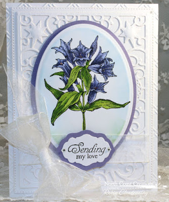 North Coast Creations Stamp sets: Floral Sentiments 8, Our Daily Bread Designs Custom Dies: Flourished Star Pattern, Antique Labels and Border
