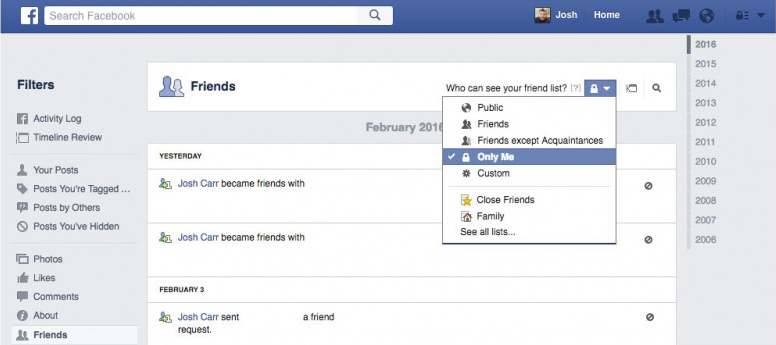 how to hide my recently added friends on facebook