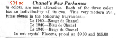 Chanel Perfume Bottles: Le 1940 Bleu de Chanel c1931