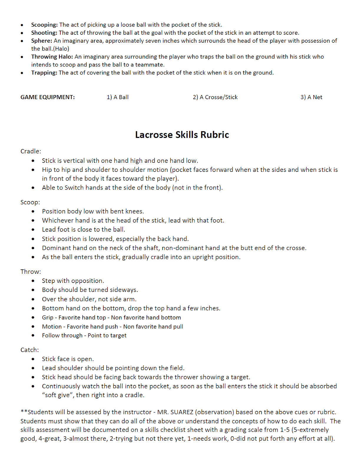 Mr. Suarez's Physical Education Blog Our PE Class Lacrosse Study Guide