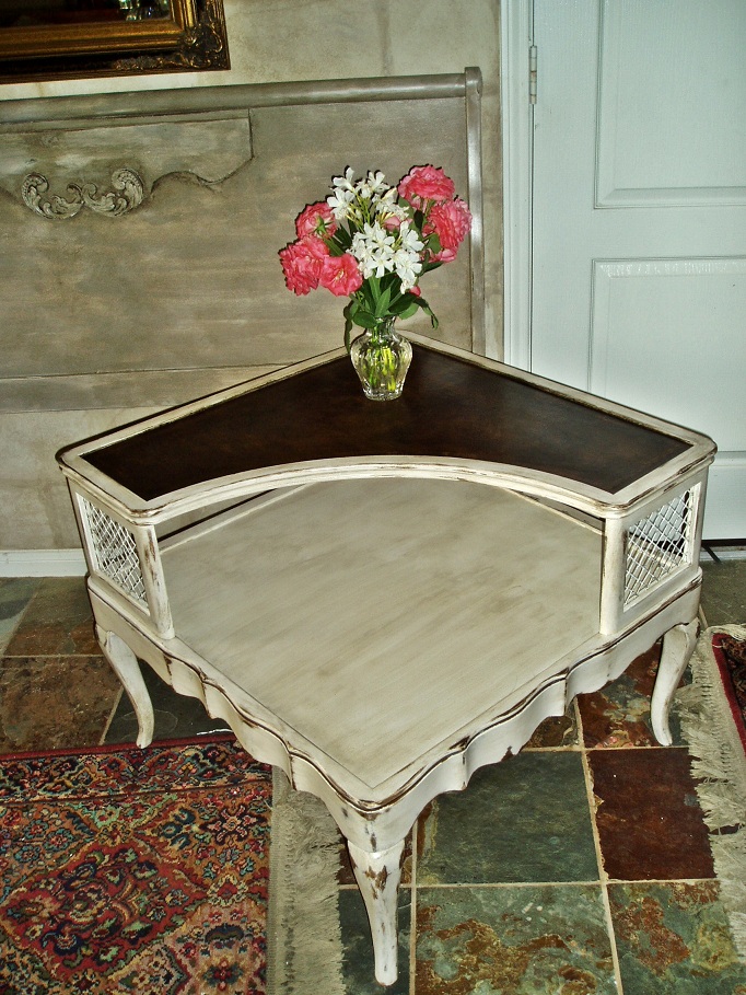 Faux Painting + Furniture SOLD!!... Vintage Antique White Corner Table