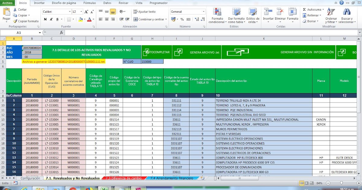 Macro Registro de Activos Fijos PLE SUNAT Aplicaciones en Excel
