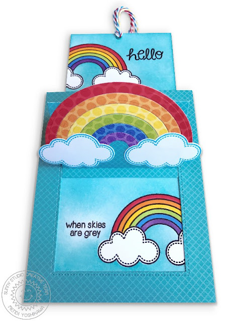 Sunny Studio Stamps: Rainbow, Clouds & Sunshine Pop-up Card using Sliding Window & Sunny Semi Circle dies