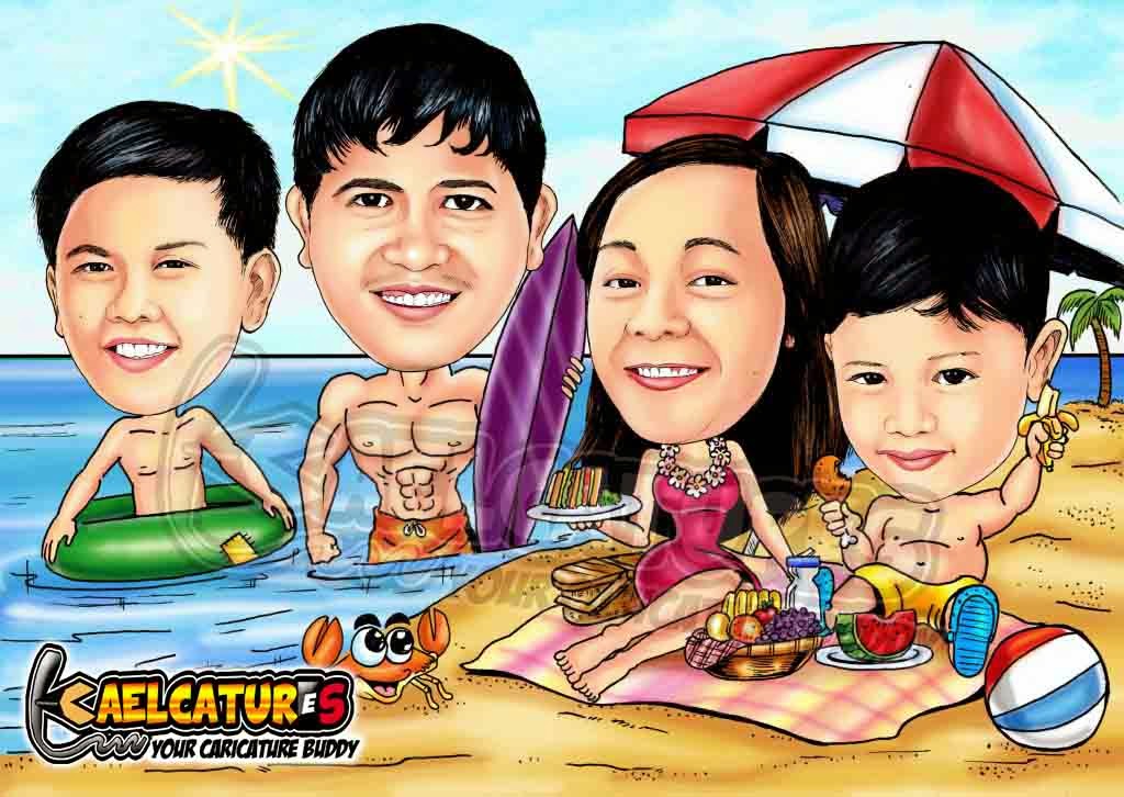 Kaelcatures: Family at the beach