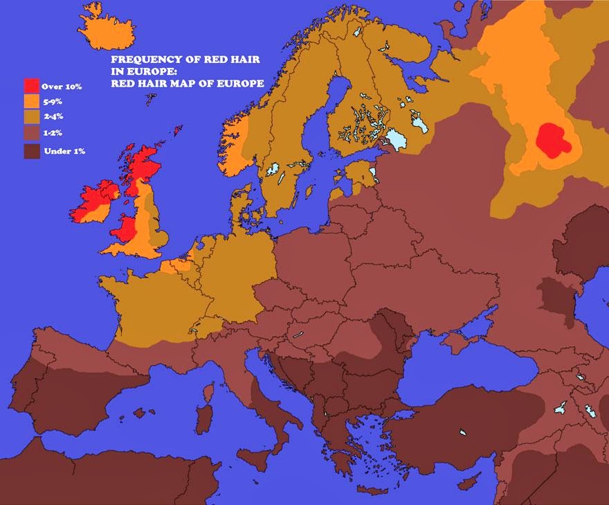 Red Hair Map of Europe - Maps You Never Would Have Seen in School