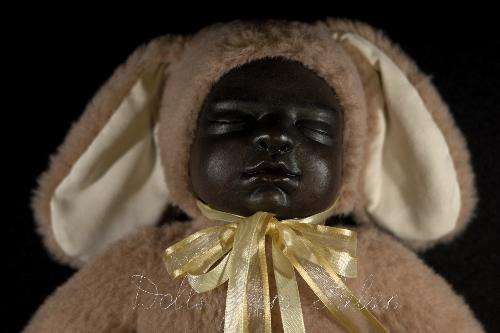 ooak baby teddy doll sleeping with smile on face