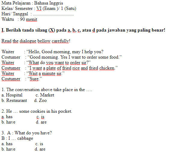 Soal Bahasa Inggris Kelas 10