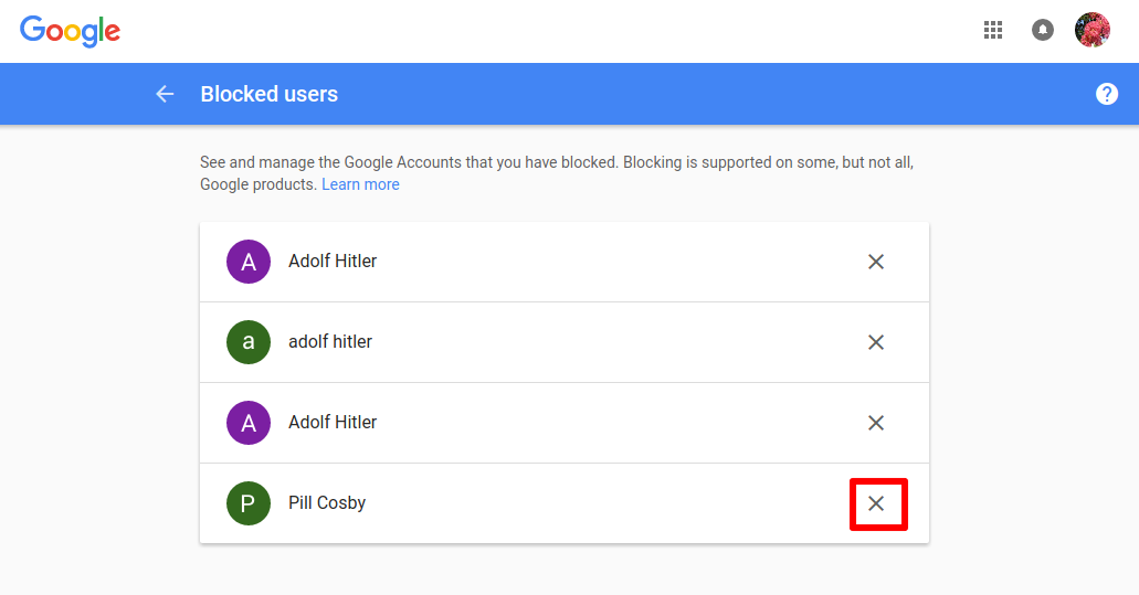 How to manage your Google Account's Blocked Users