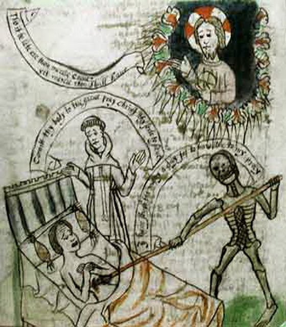 «Человек, умирающий от чумы».  Аллегория из рукописи монахов-картезианцев, начало XV века