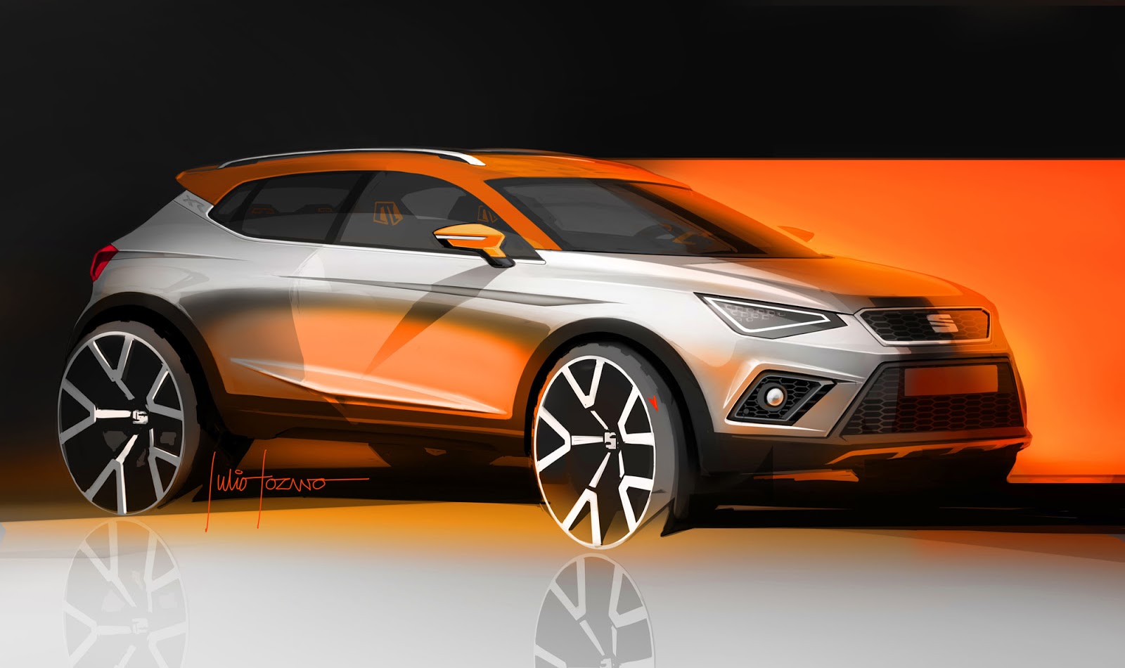 Seat Arona sketch by Julio Lozano, front side view