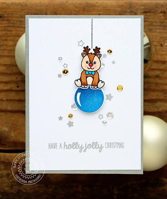 Sunny Studio Stamps: Gleeful Reindeer & Holiday Style Christmas Card by Vanessa Menhorn.