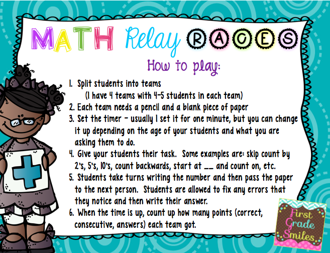 First Grade Smiles: Bright Ideas: Math Fact Relay Race
