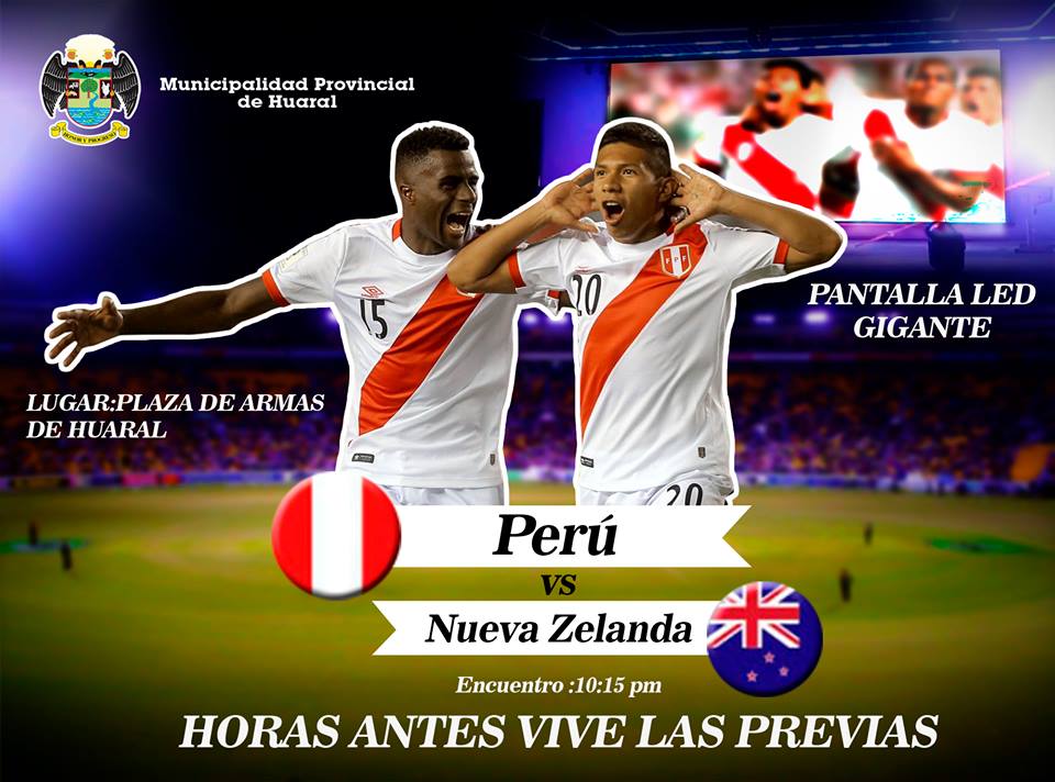 C.I.H.P. EN HUARAL HOY PANTALLA GIGANTE PARA VER PARTIDO PERÚ VS NUEVA ZELANDA.