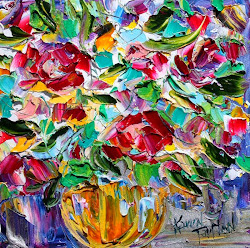 painting oil flowers karen flower spring impasto abstract canvas tarlton knife palette paintings fine impressionism still roses painters modern gift