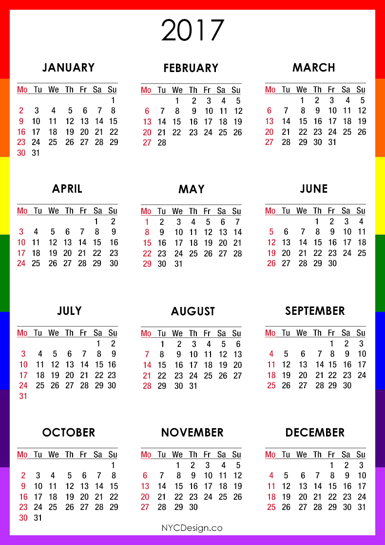 2017 horizontal calendar