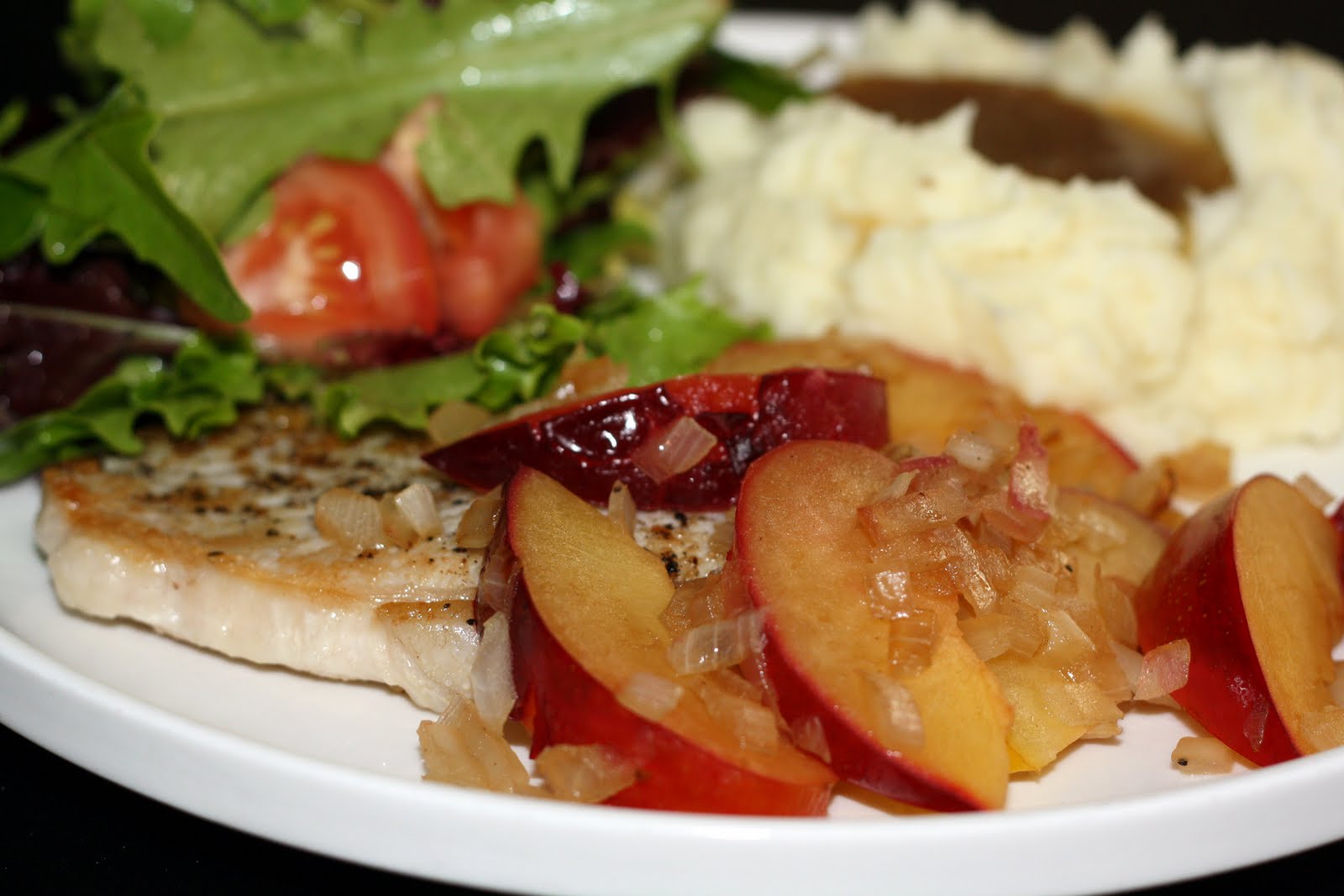 what's for dinner? pork chops with plums and whipped potatoes... 40